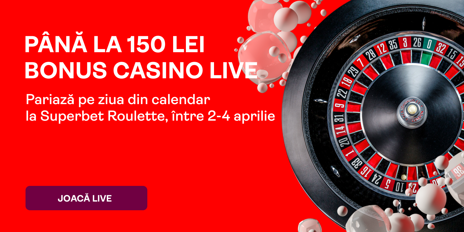 Castiga 50 RON bonus zilnic daca pariezi la ruleta live